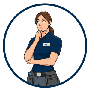 Female ClearPlan Mascot illustration thinking pose
