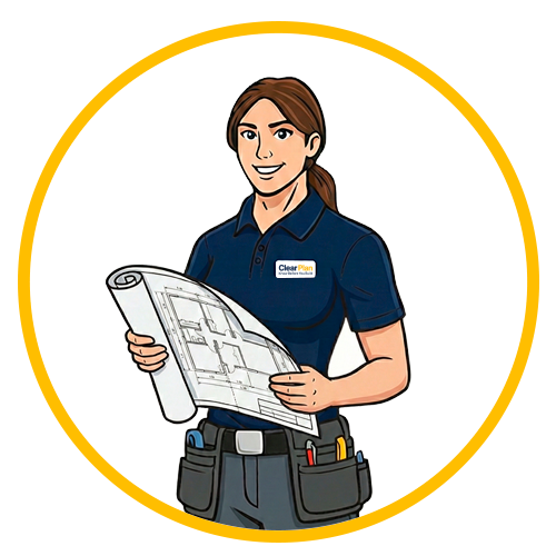 Female advisor illustration holding building plans