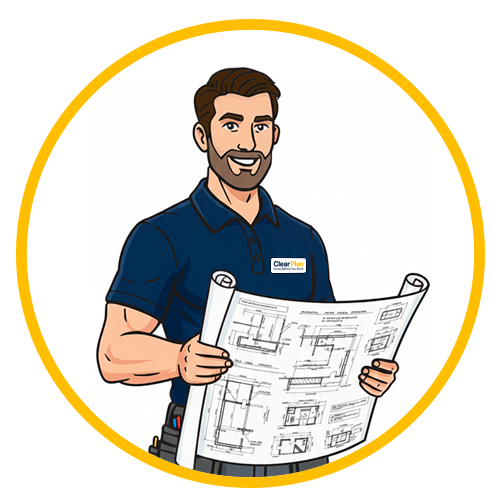 Male advisor illustration holding building plans