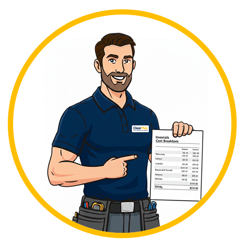 Male advisor illustration holding an itemised cost breakdown