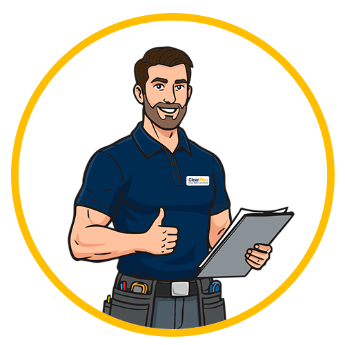 Illustration of a friendly male advisor holding a clipboard .